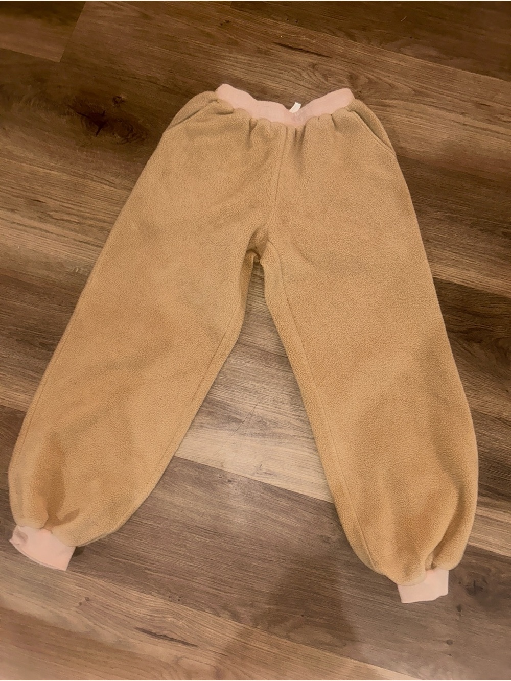 Women's Tan Fleece Jogger Pants with Elastic Waist